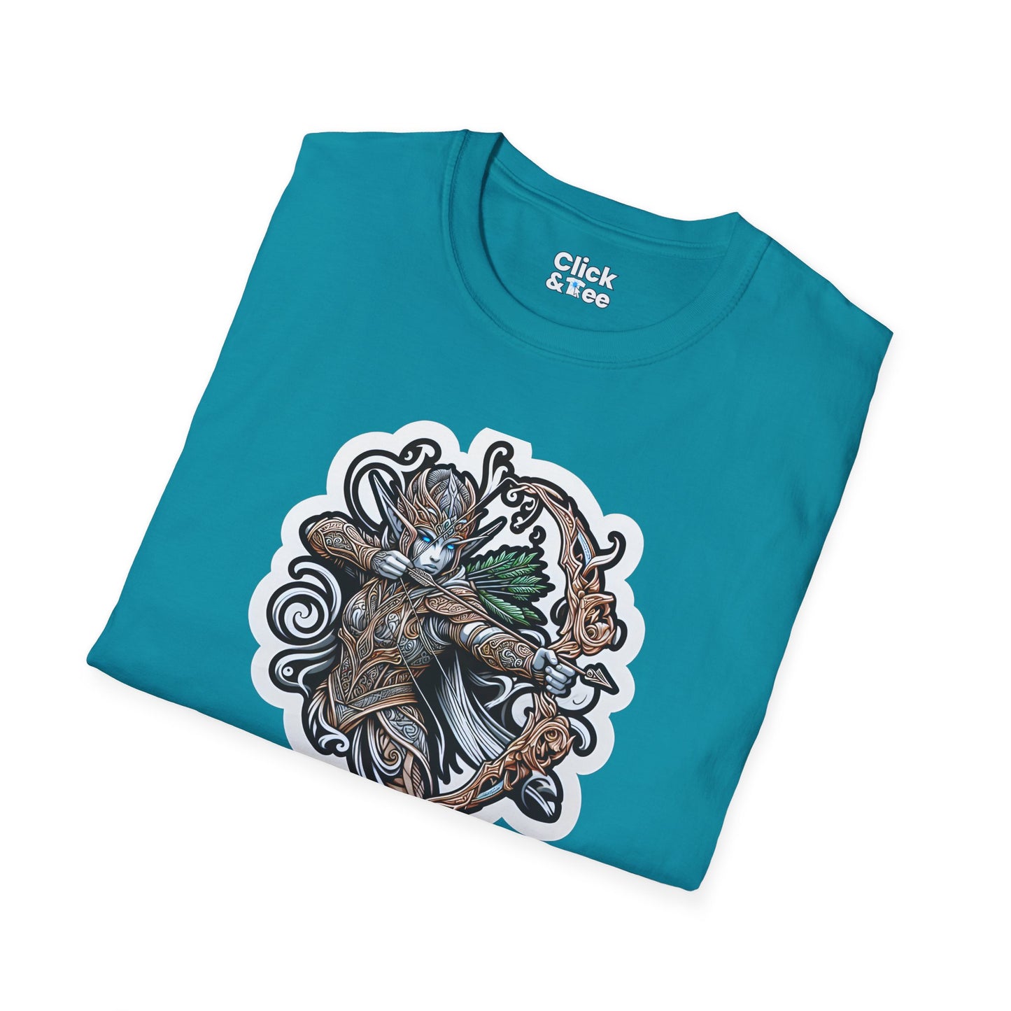Fantasy T-Shirt - Fantastical Elf Shooting a bow and arrow - Fantasy Style T-Shirt