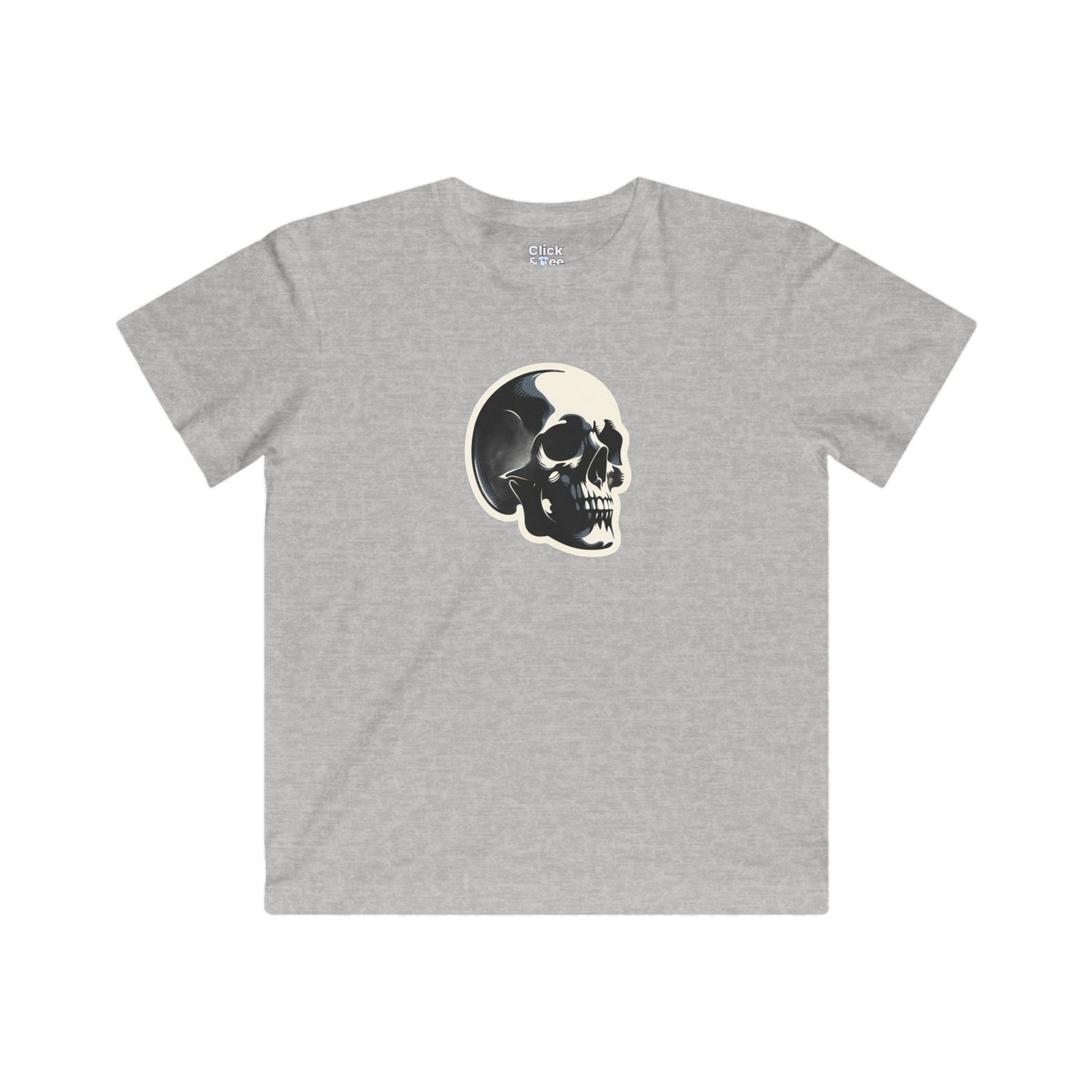 Kids Graphic Art T-Shirt - Mysterious Skull Skull with shadows, viewed from three quarters - Graphic Art Style T-Shirt