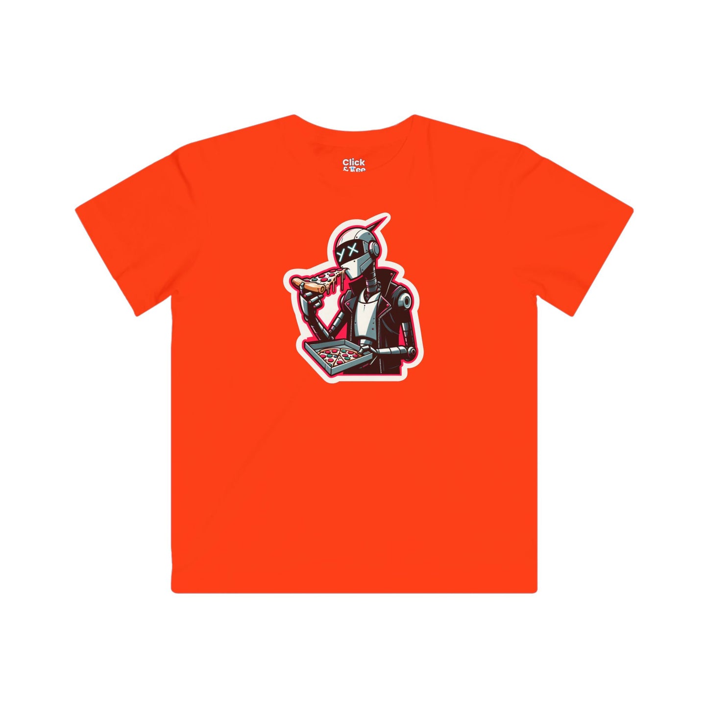 Kids Comic T-Shirt - Slim Robot Rebel Eating Pizza - Comic Style T-Shirt