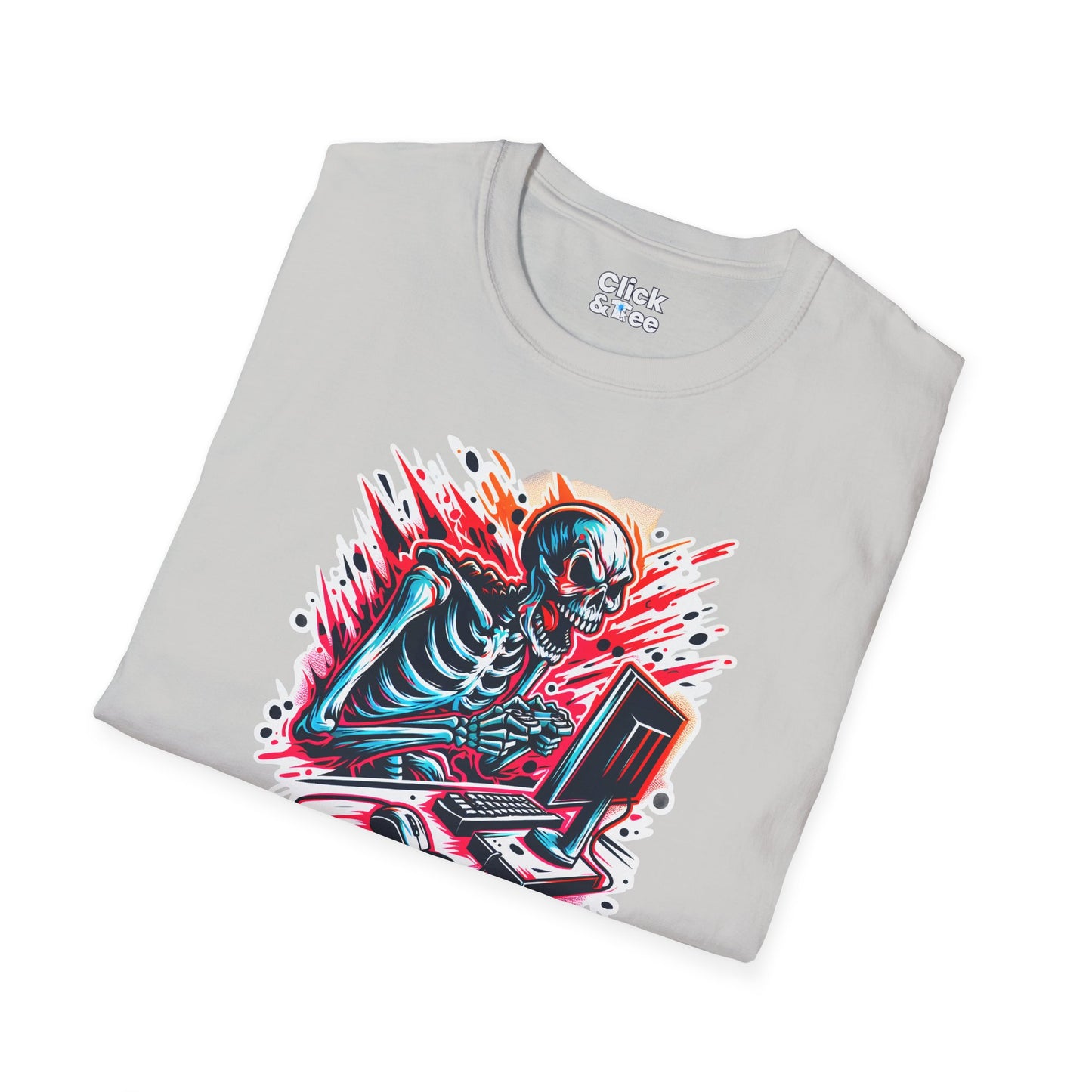Color Splatter T-Shirt - Raging Skeleton Playing video games - Color Splatter Style T-Shirt