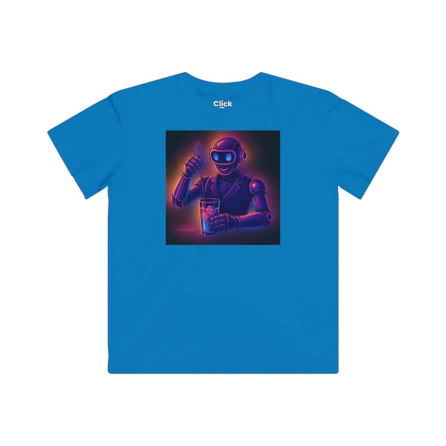 Kids Synthwave T-Shirt - Charming Robot Bartender Mixing a Cocktail - Synthwave Style T-Shirt
