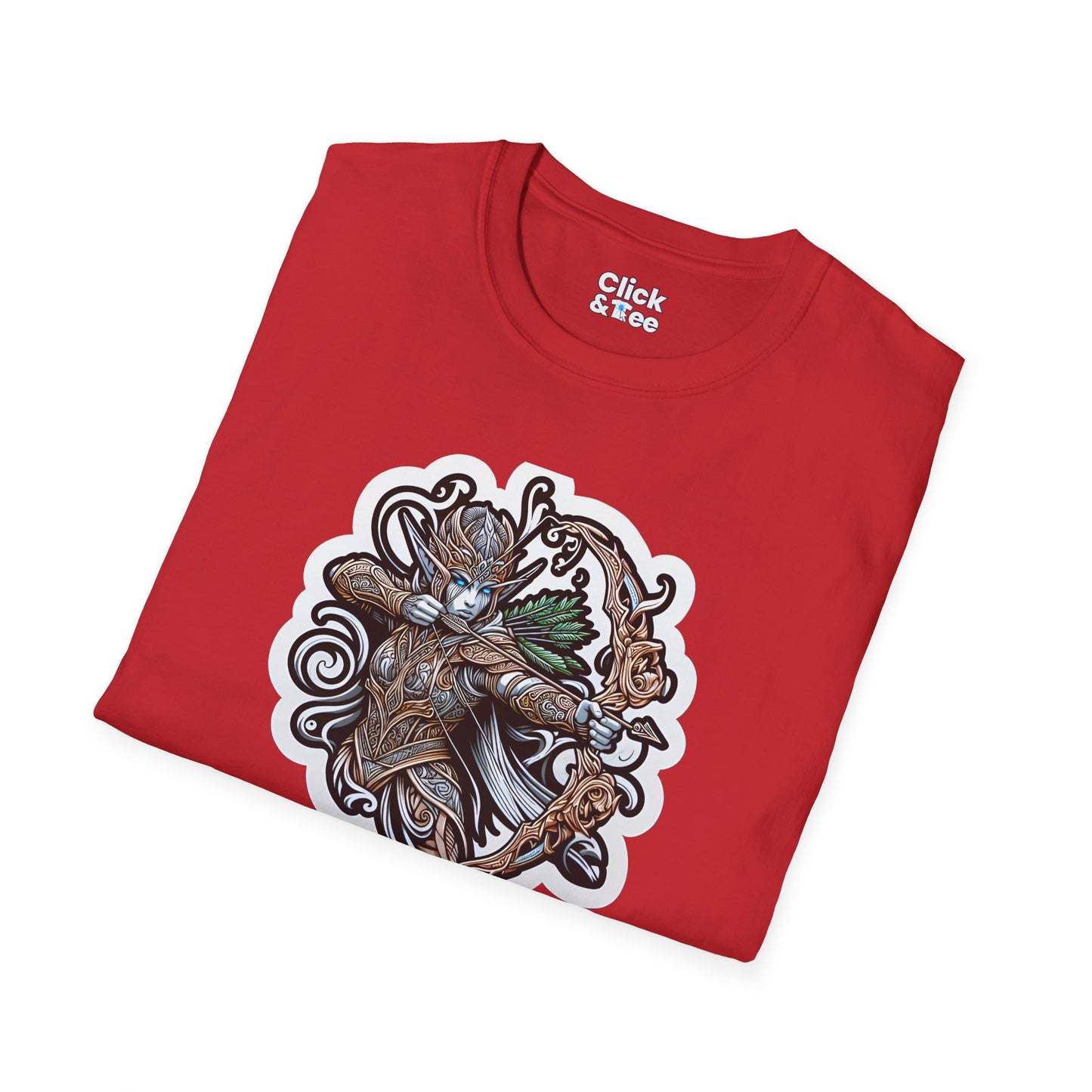 Fantasy T-Shirt - Fantastical Elf Shooting a bow and arrow - Fantasy Style T-Shirt