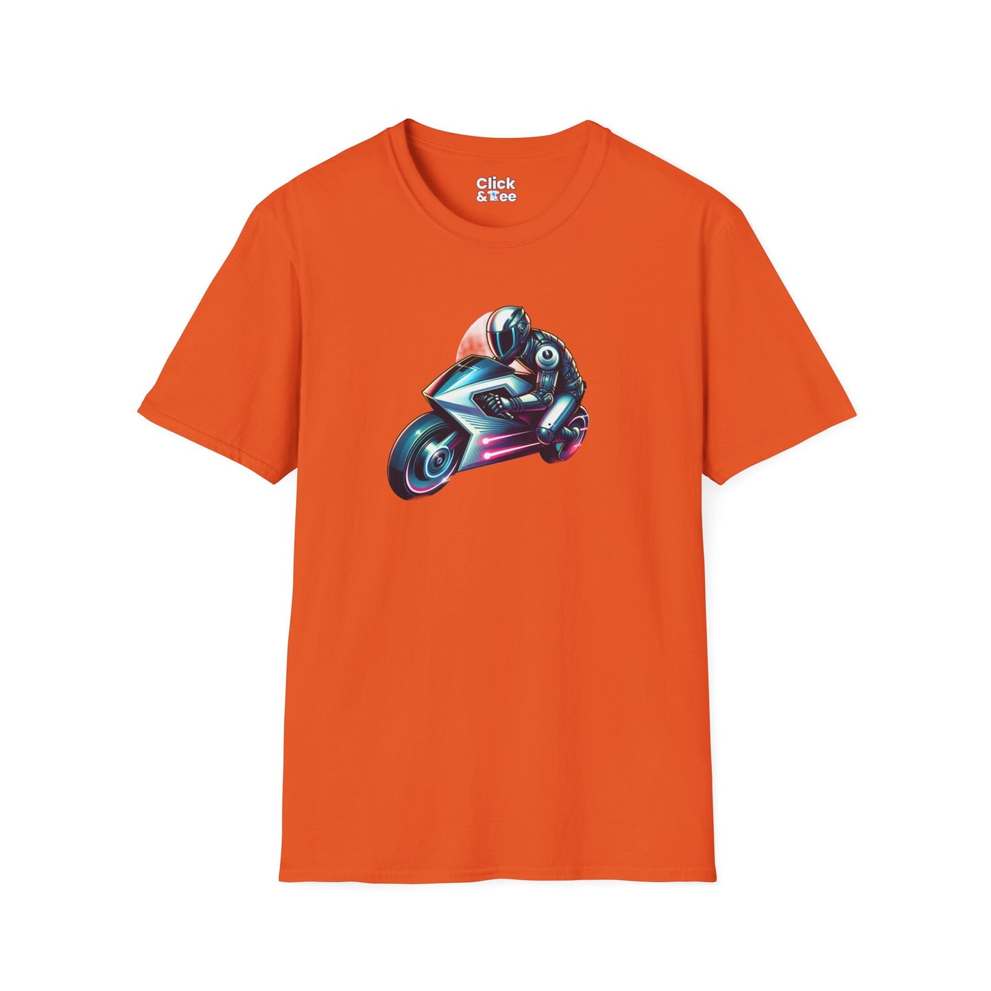 Synthwave T-Shirt - Futuristic Racer Riding a futuristic light bike - Synthwave Style T-Shirt