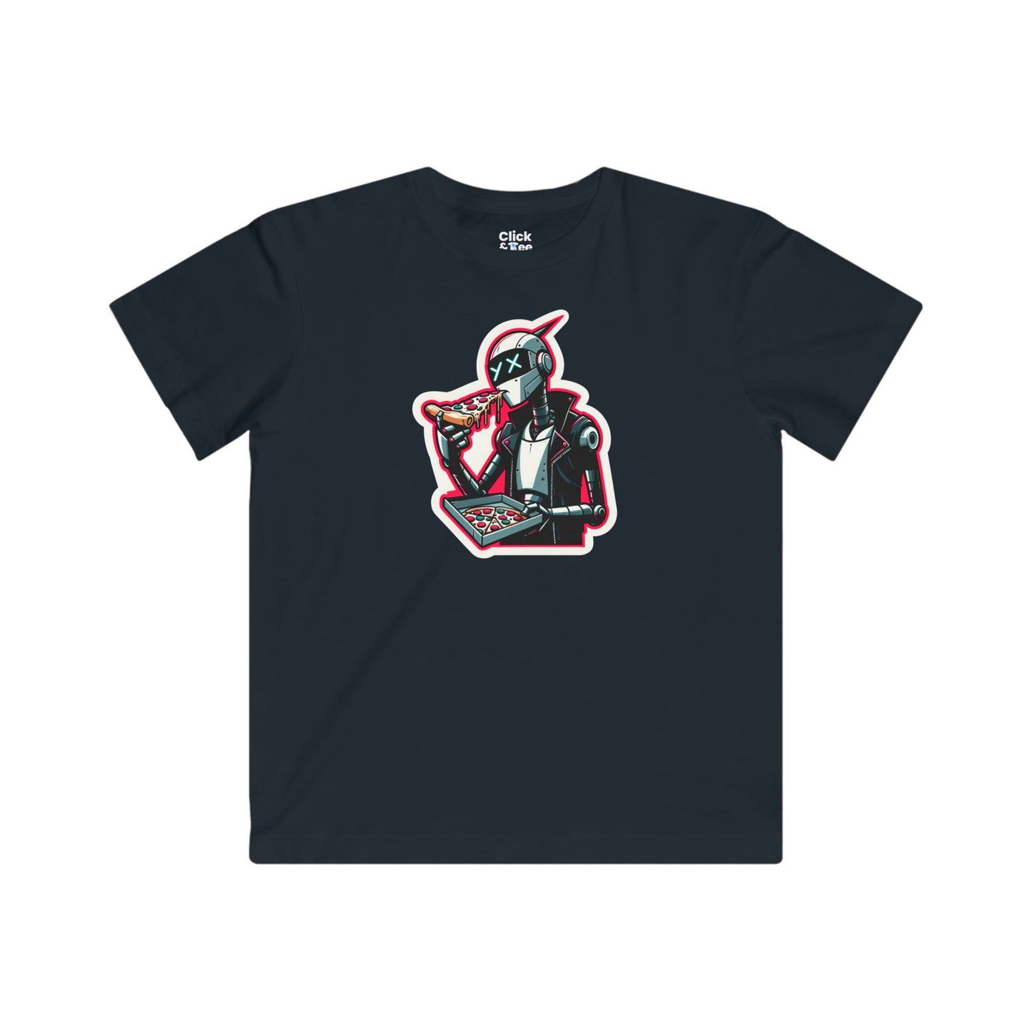 Kids Comic T-Shirt - Slim Robot Rebel Eating Pizza - Comic Style T-Shirt