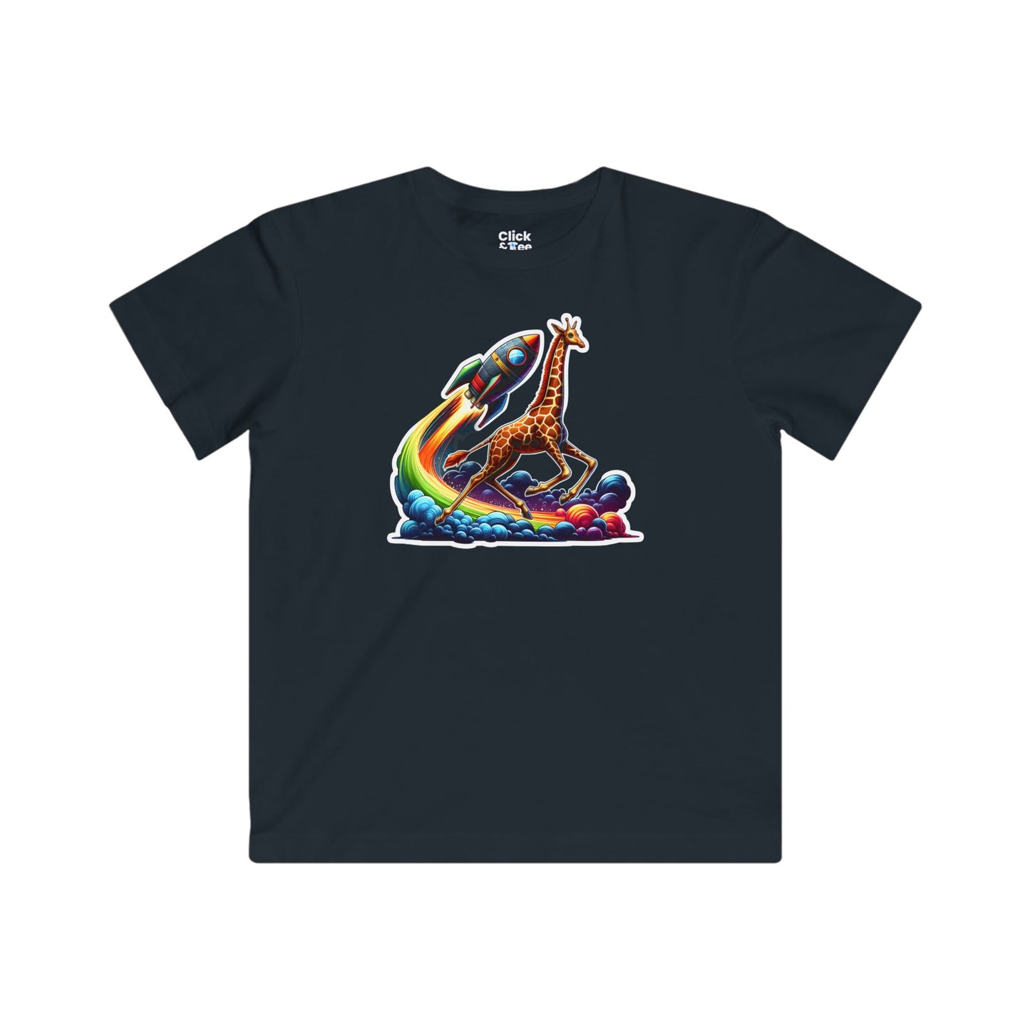 Kids Fantasy T-Shirt - Slim Giraffe In a Rocketship Race - Fantasy Style T-Shirt