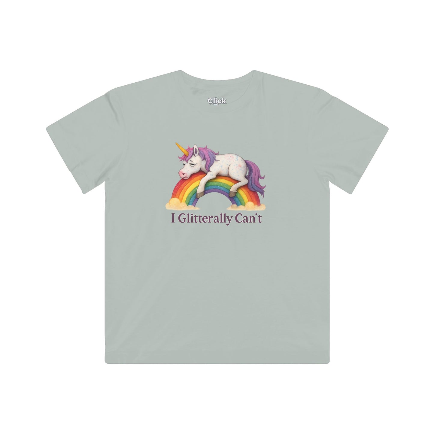 Kids Fantasy T-Shirt - Tired Glittery Magical Unicorn Lying down collapsed on a rainbow - Fantasy Style T-Shirt