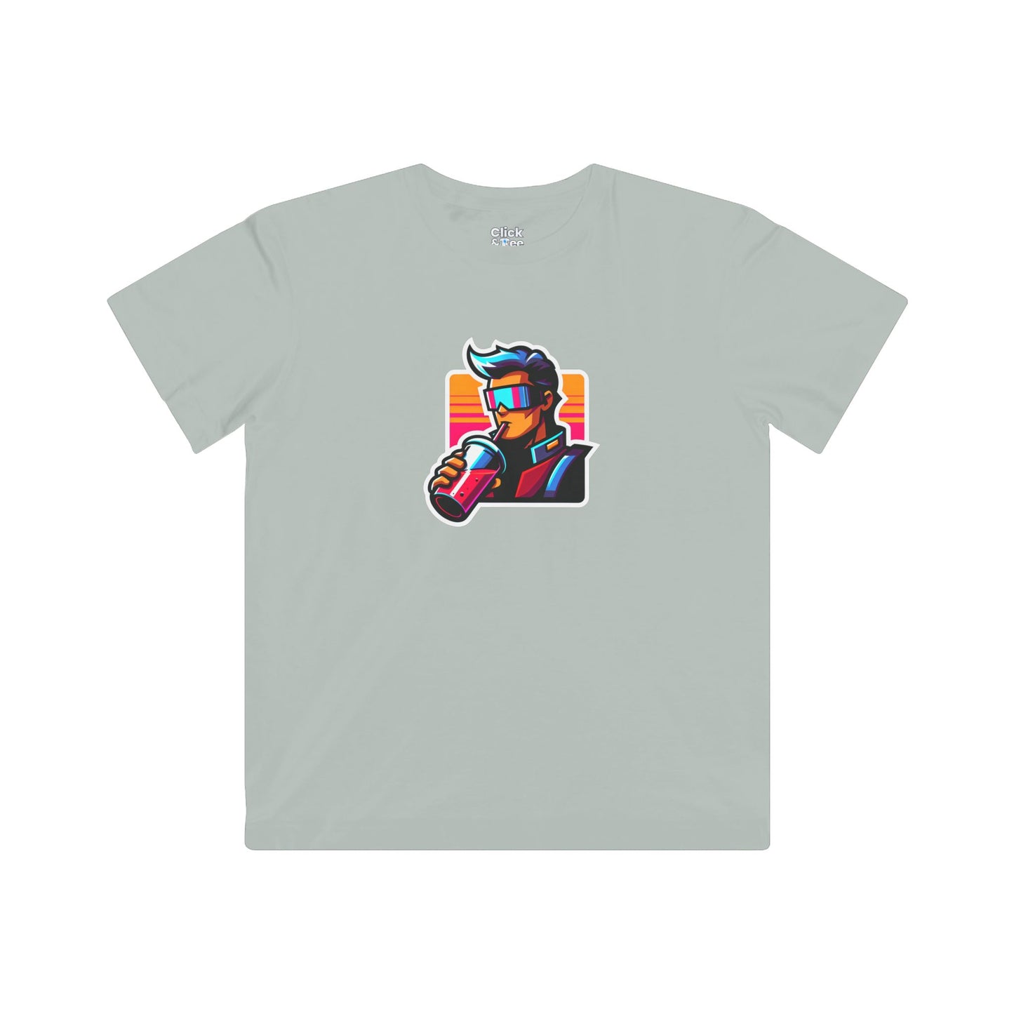 Kids Cartoon T-Shirt - Retro-futuristic Maverick Drinking a Smoothie - Cartoon Style T-Shirt