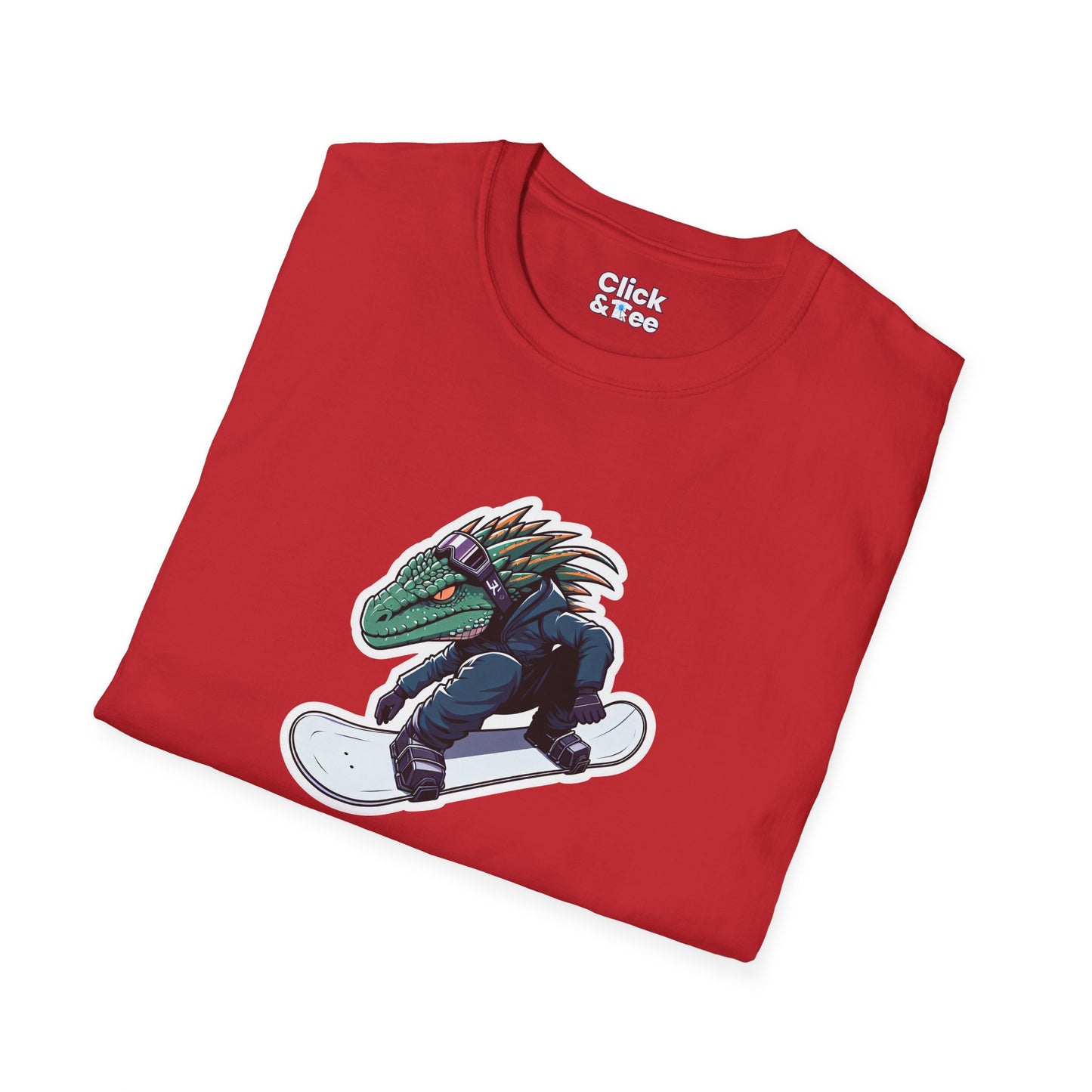 Unique T-Shirt - Heroic Lizard Snowboarder Flying through the air - Shonen Anime Style T-Shirt