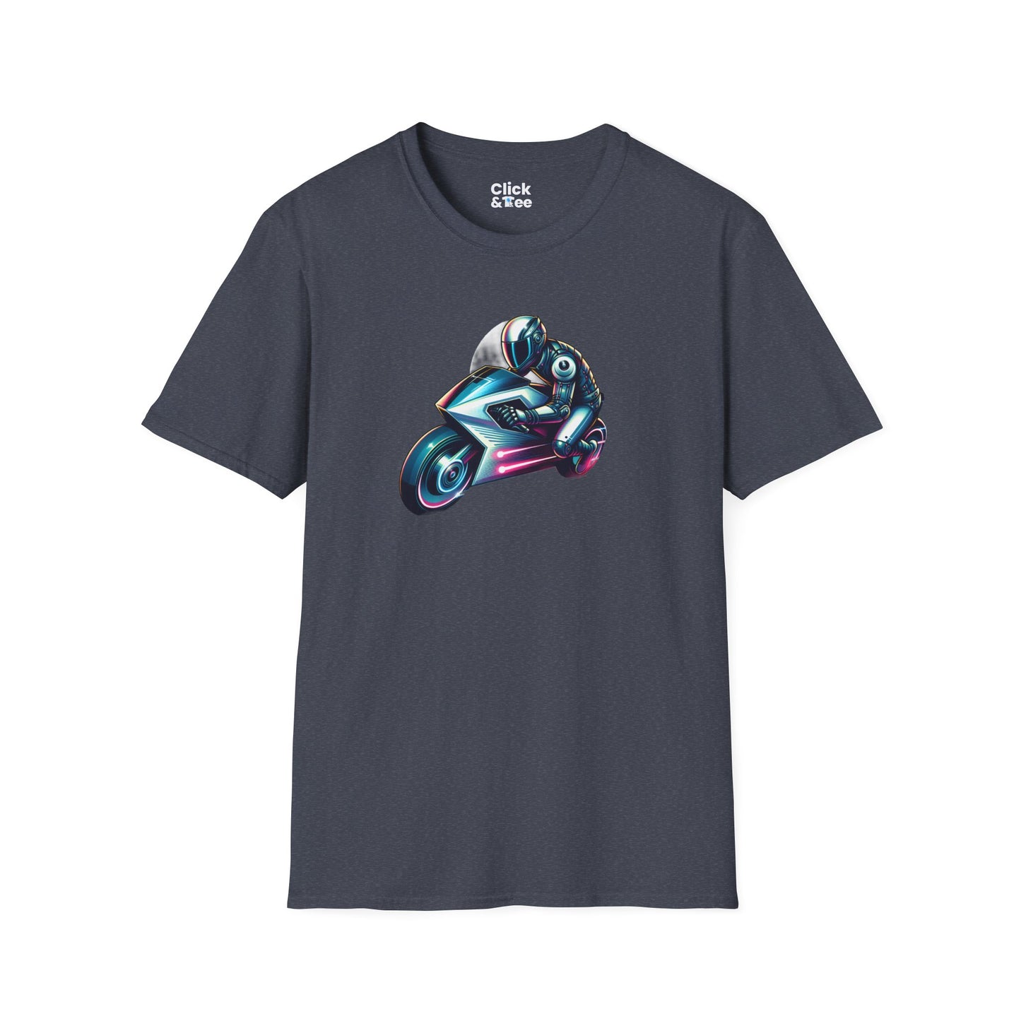 Synthwave T-Shirt - Futuristic Racer Riding a futuristic light bike - Synthwave Style T-Shirt
