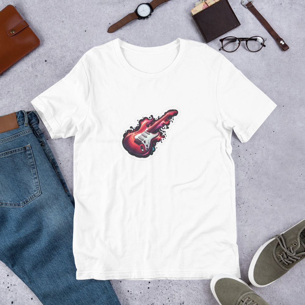 Color Splatter T-Shirt - Red Legendary Guitar Glowing - Color Splatter Style T-Shirt