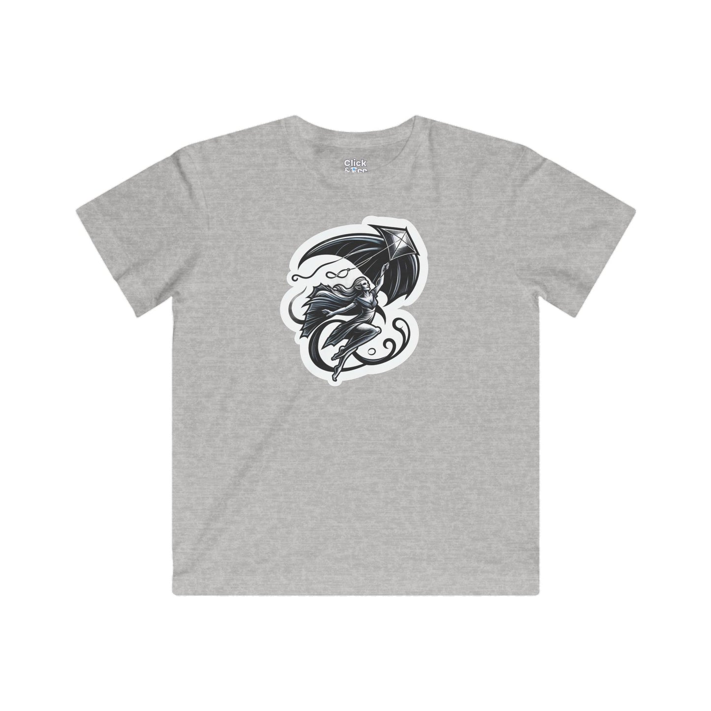 Kids Modern T-Shirt - Graceful Vampire Flying a Kite - Modern Style T-Shirt