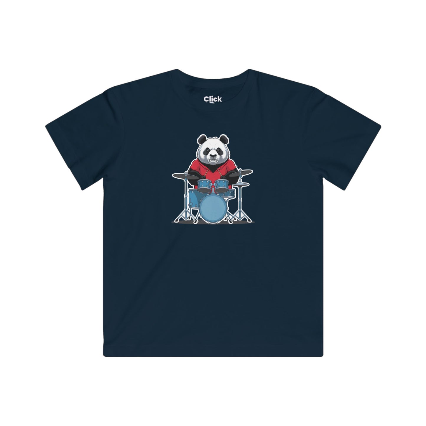 Kids Graphic Art T-Shirt - Angry Panda Playing a drum set - Graphic Art Style T-Shirt