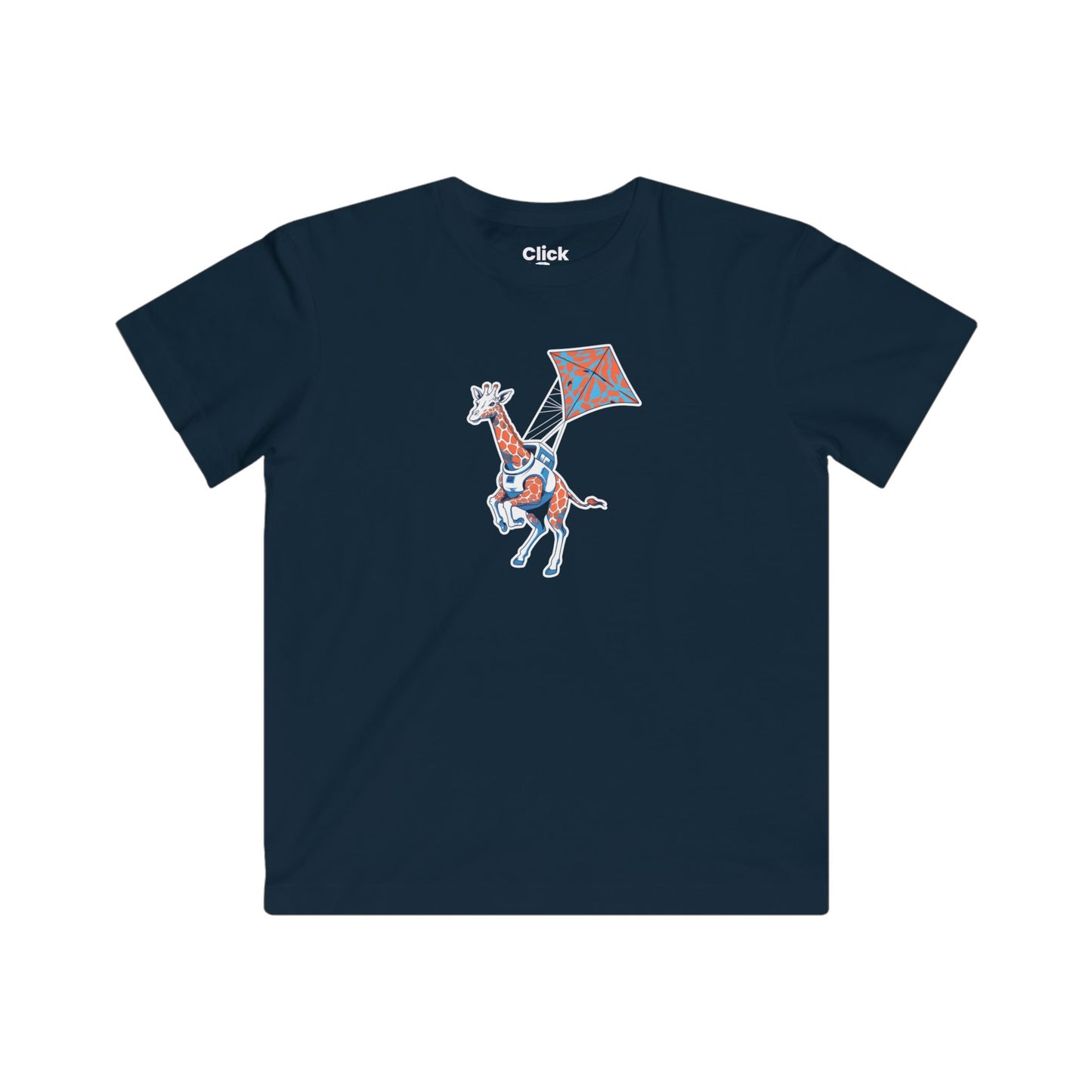 Kids Futuristic T-Shirt - Powerful Giraffe Flying a Kite - Futuristic Style T-Shirt
