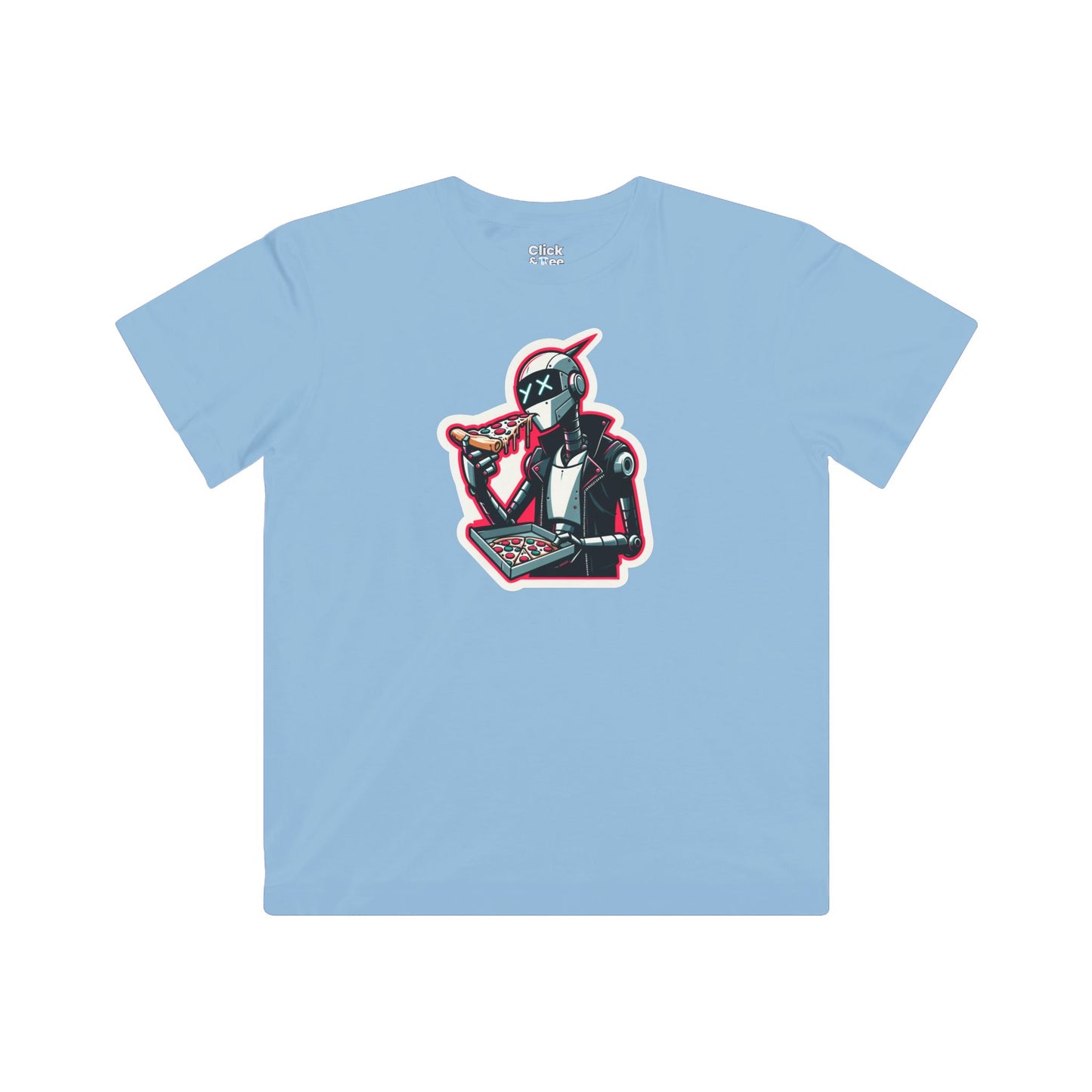 Kids Comic T-Shirt - Slim Robot Rebel Eating Pizza - Comic Style T-Shirt