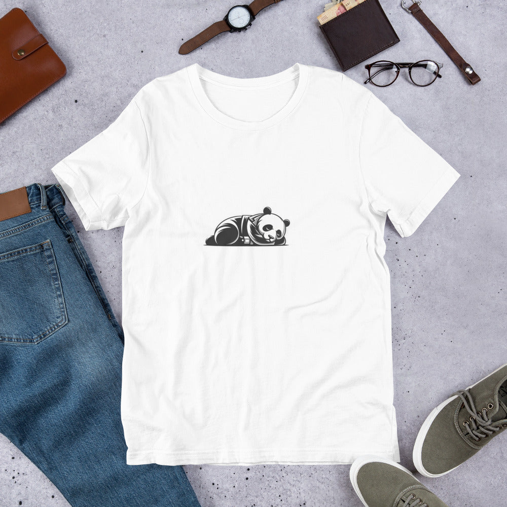 Unique T-Shirt - Sleepy Panda Eating rainbow ice cream - Vector Style T-Shirt
