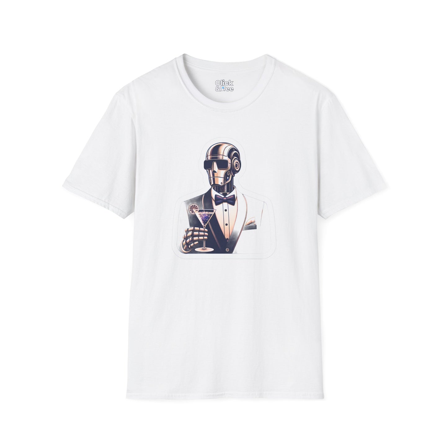 Retro T-Shirt - Classy Well Dressed Robot Bartender Serving a cocktail - Retro Style T-Shirt