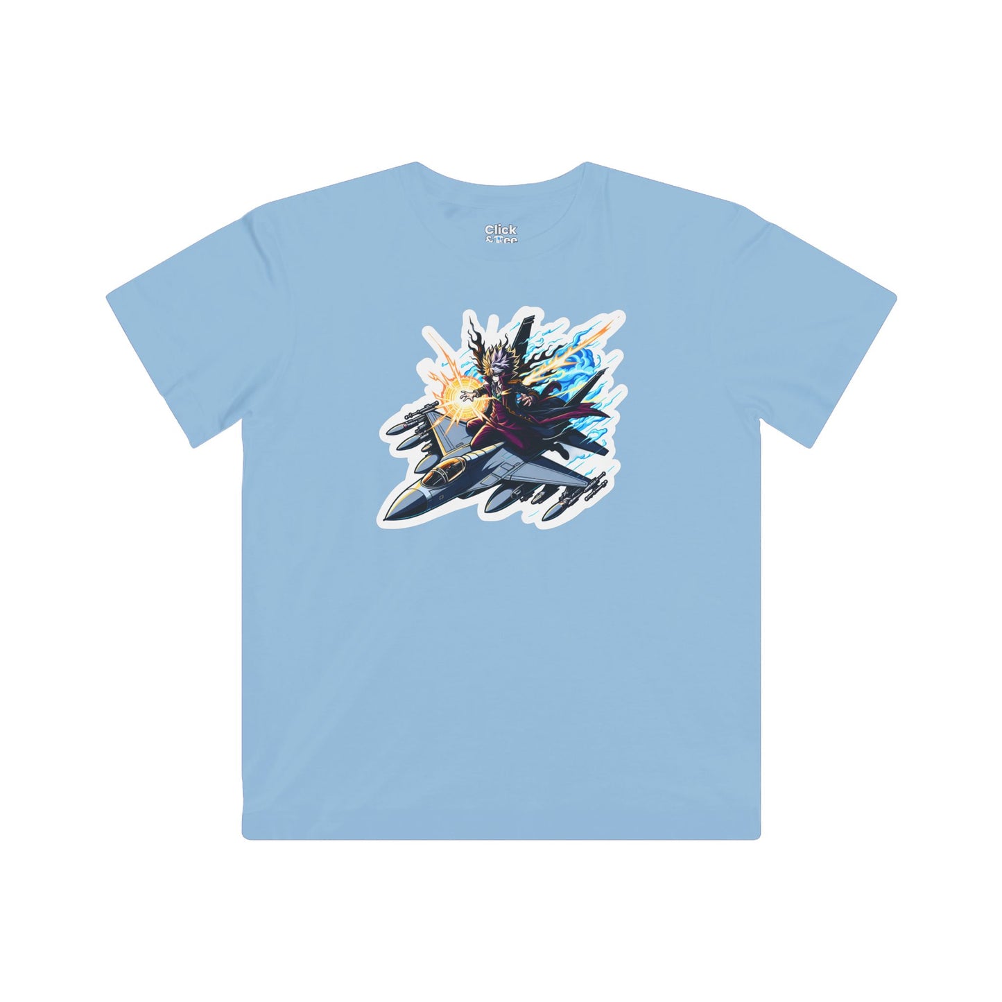 Kids Shonen Anime T-Shirt - Disheveled Warlock Flying a Fighter Jet - Shonen Anime Style T-Shirt