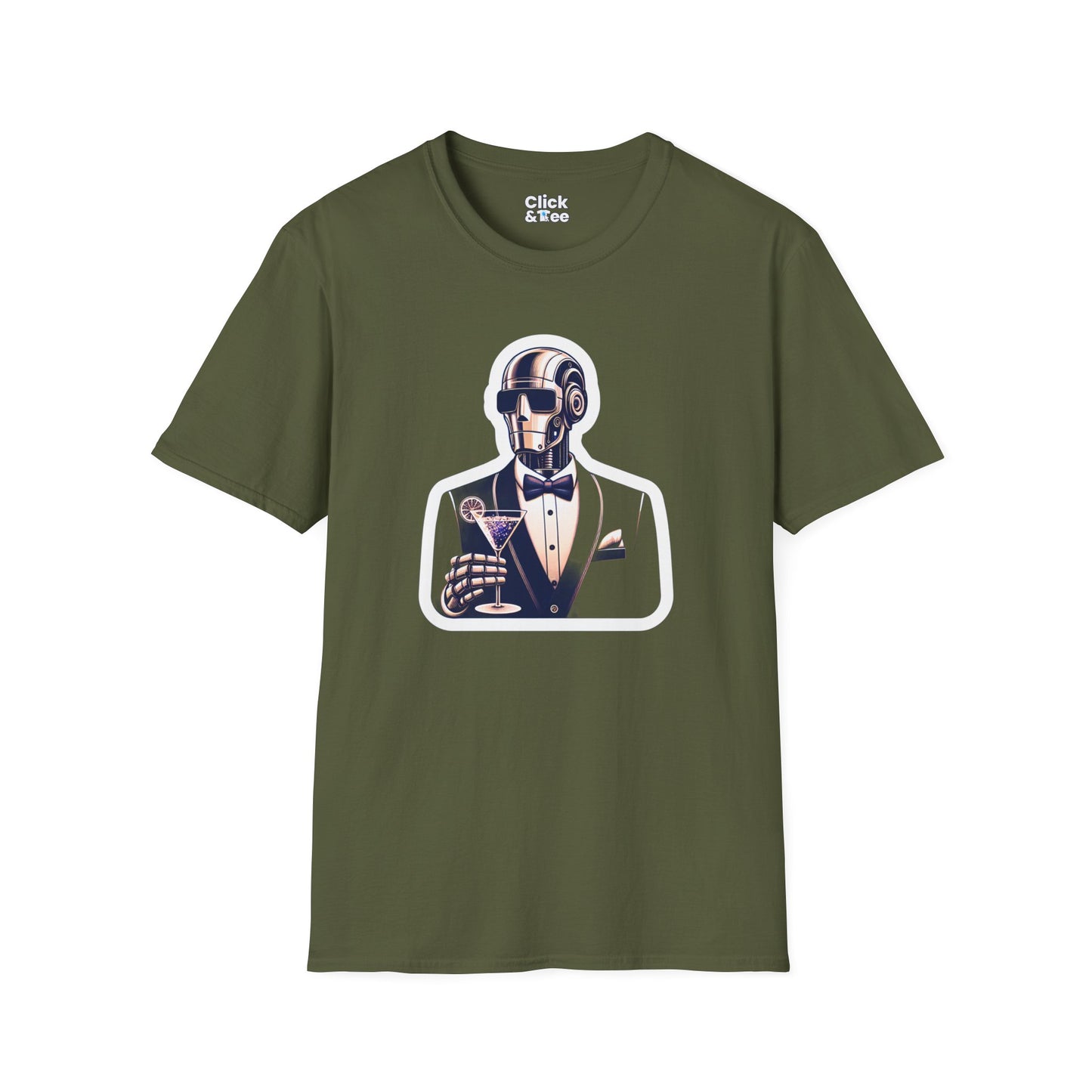 Retro T-Shirt - Classy Well Dressed Robot Bartender Serving a cocktail - Retro Style T-Shirt