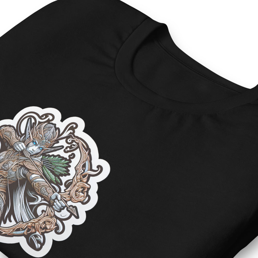 Fantasy T-Shirt - Fantastical Elf Shooting a bow and arrow - Fantasy Style T-Shirt