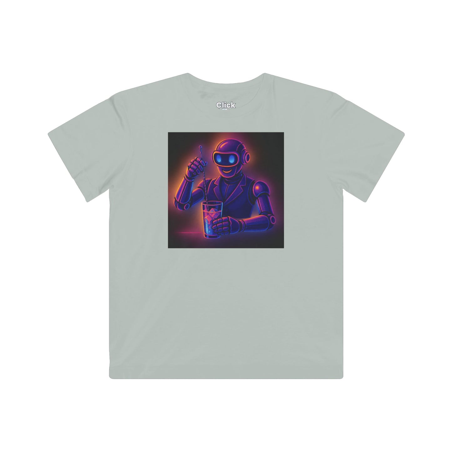 Kids Synthwave T-Shirt - Charming Robot Bartender Mixing a Cocktail - Synthwave Style T-Shirt
