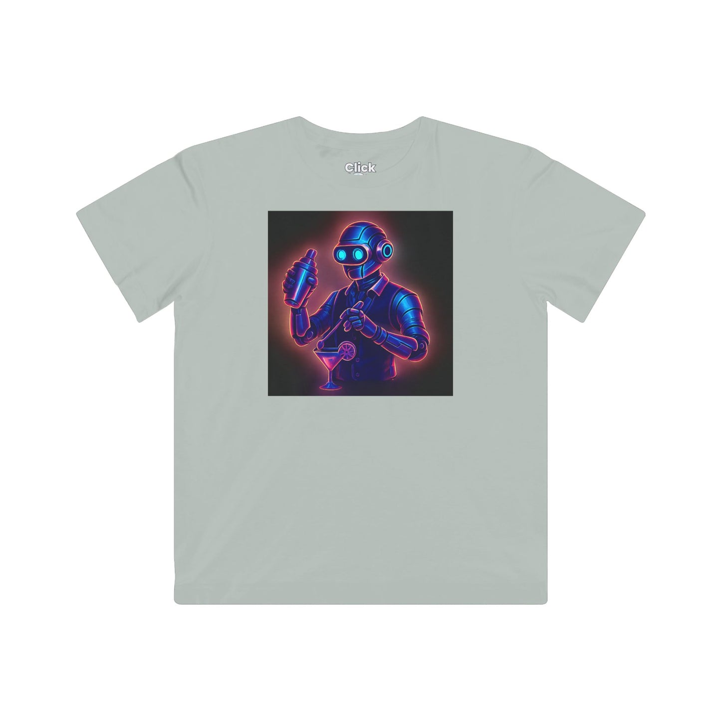 Kids Synthwave T-Shirt - Charming Robot Bartender Mixing a Cocktail - Synthwave Style T-Shirt