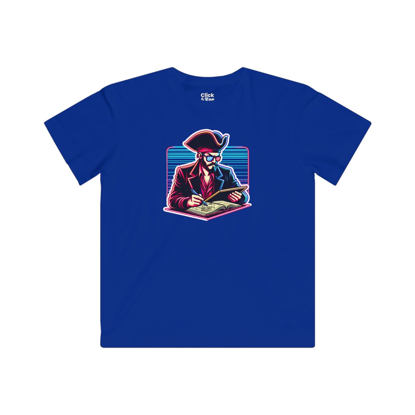 Kids 80s Neon T-Shirt - Retro Pirate Studying Intensely - 80s Neon Style T-Shirt