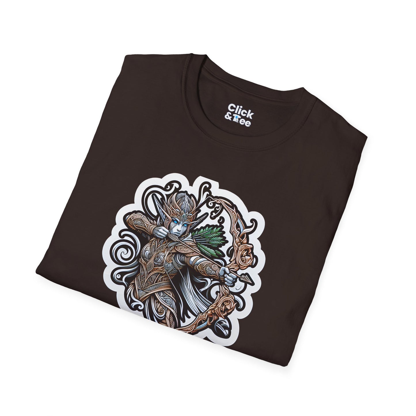 Fantasy T-Shirt - Fantastical Elf Shooting a bow and arrow - Fantasy Style T-Shirt