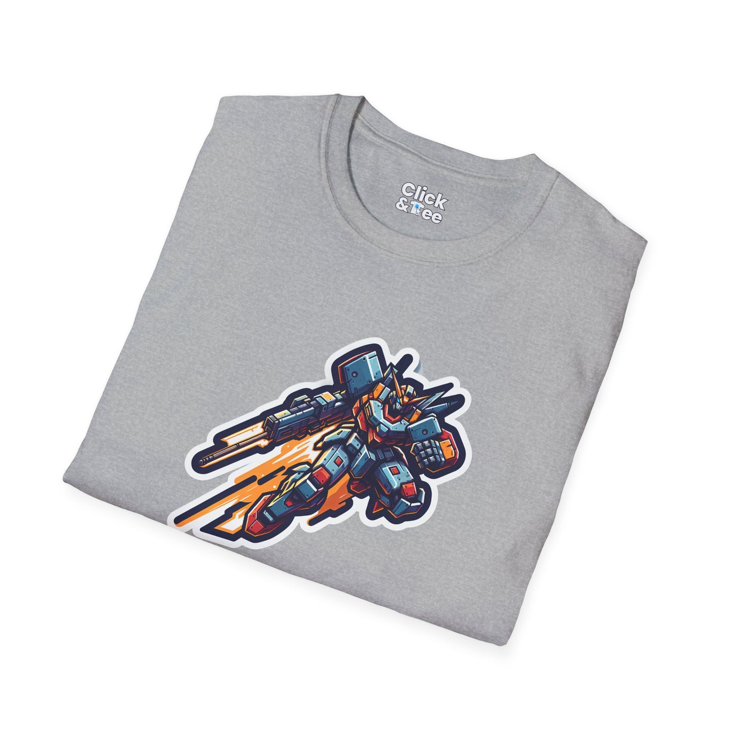 Retro T-Shirt - Battle-scarred Warrior mech rocketing through the air - Retro Style T-Shirt