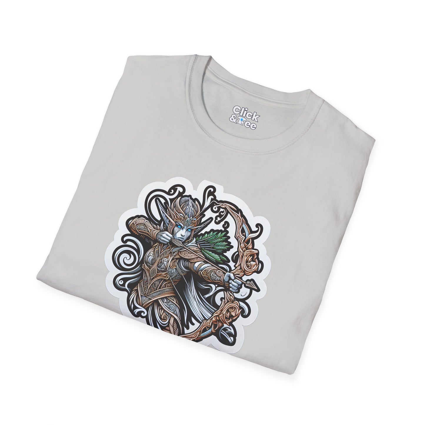 Fantasy T-Shirt - Fantastical Elf Shooting a bow and arrow - Fantasy Style T-Shirt