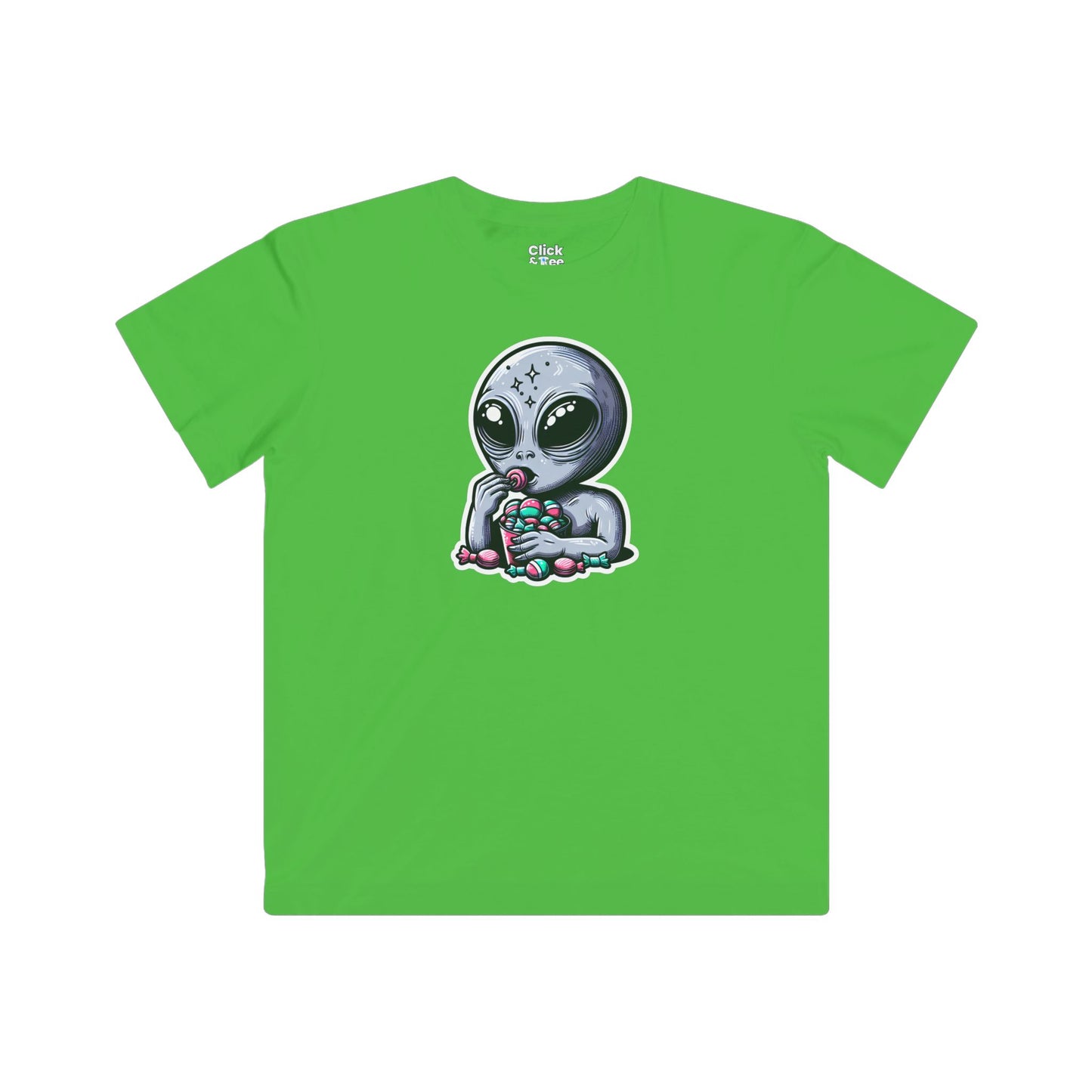 Kids Digital Art T-Shirt - Sleepy Alien Eating Candy - Digital Art Style T-Shirt