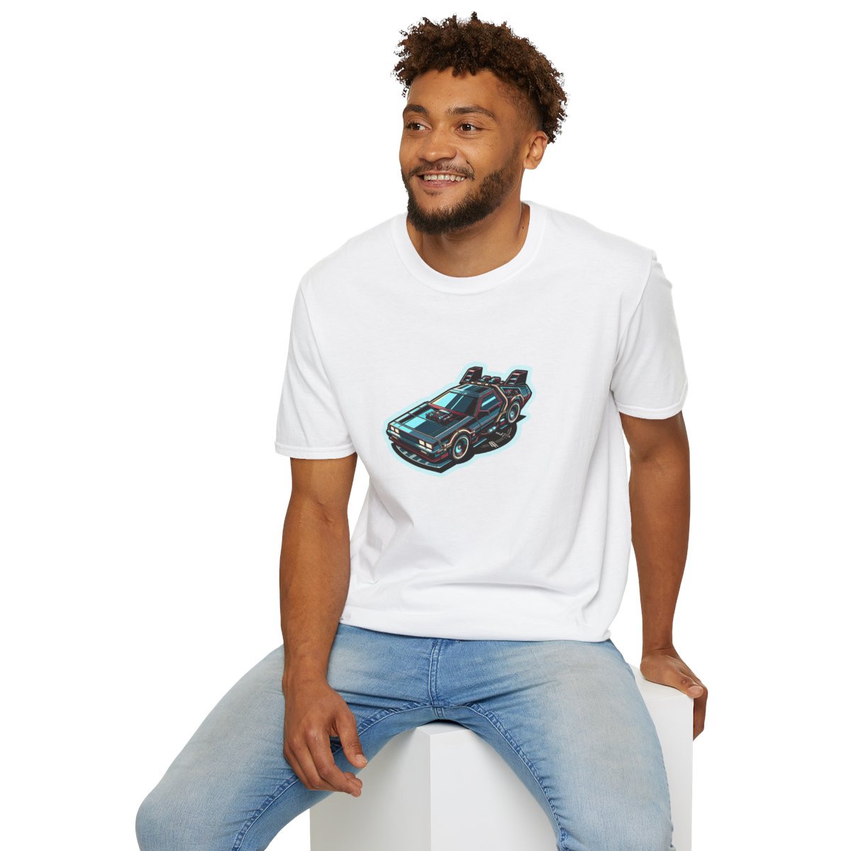 Unique T-Shirt - Ultra Fast Time Machine Car Speeding into the future - Futuristic Style T-Shirt