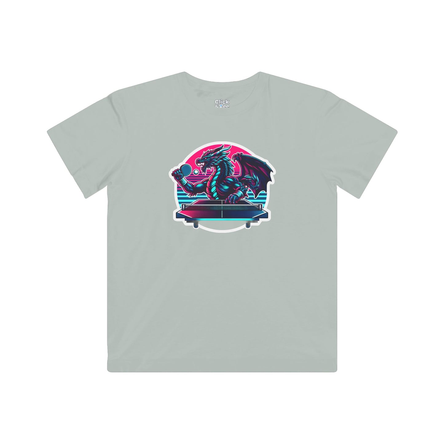 Kids Synthwave T-Shirt - Powerful Dragon Playing Ping Pong - Synthwave Style T-Shirt