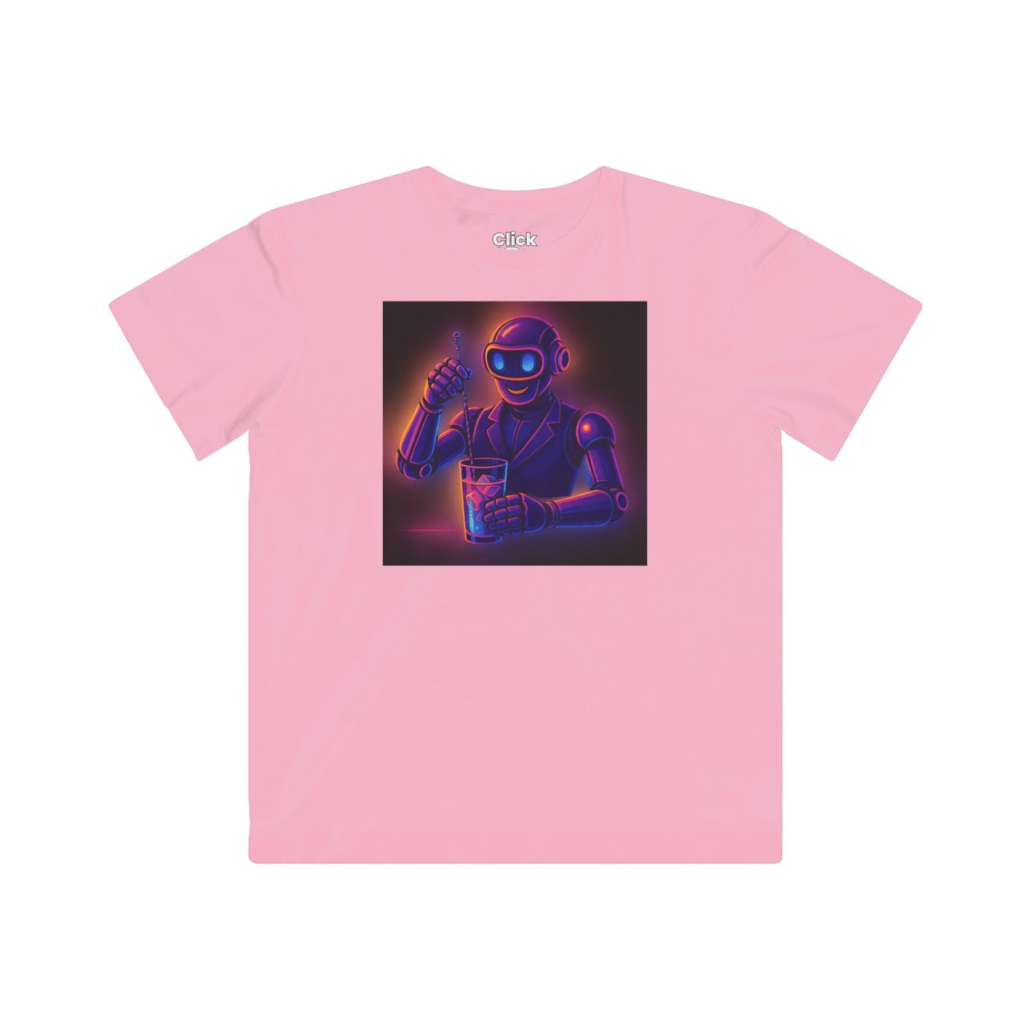 Kids Synthwave T-Shirt - Charming Robot Bartender Mixing a Cocktail - Synthwave Style T-Shirt
