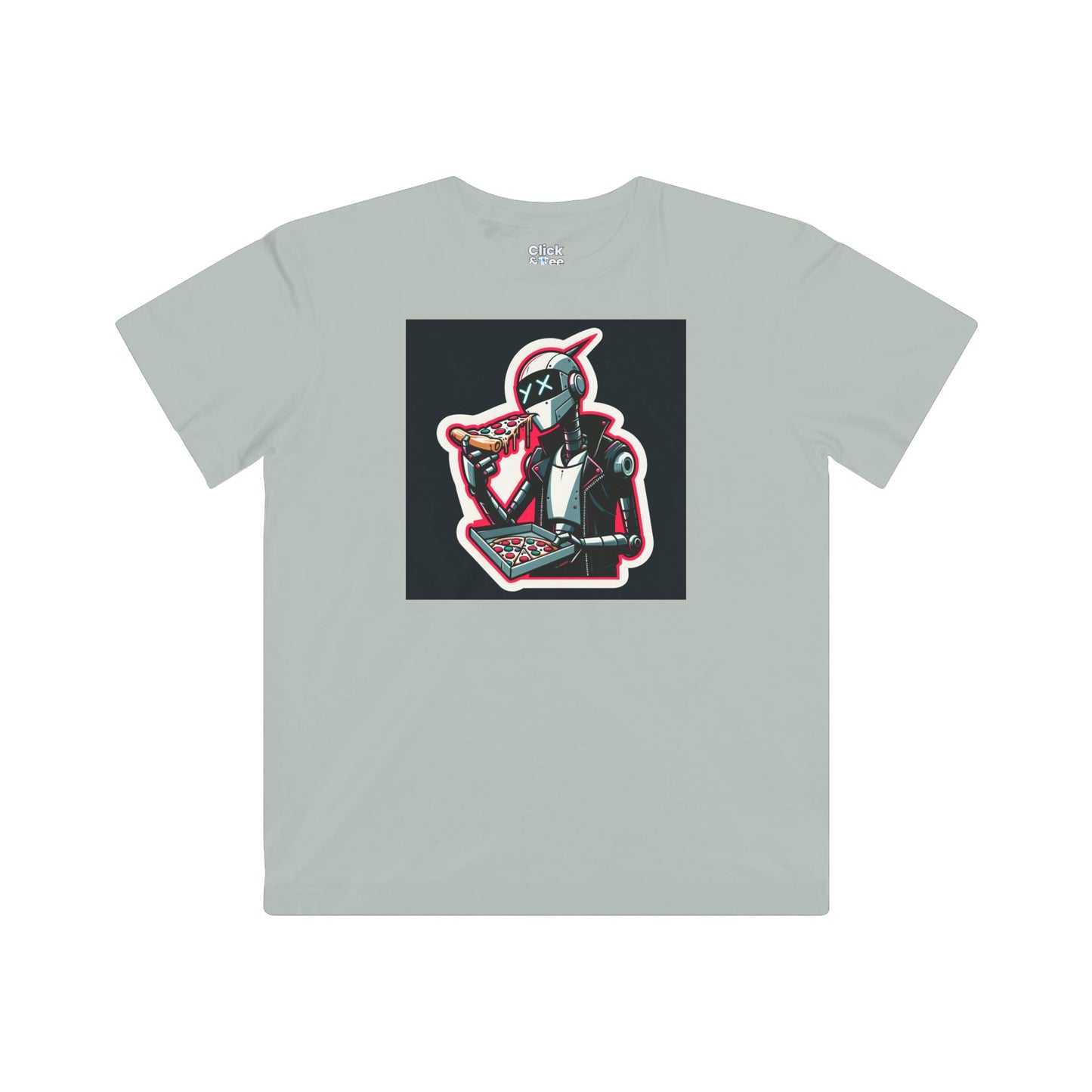 Kids Comic T-Shirt - Slim Robot Rebel Eating Pizza - Comic Style T-Shirt