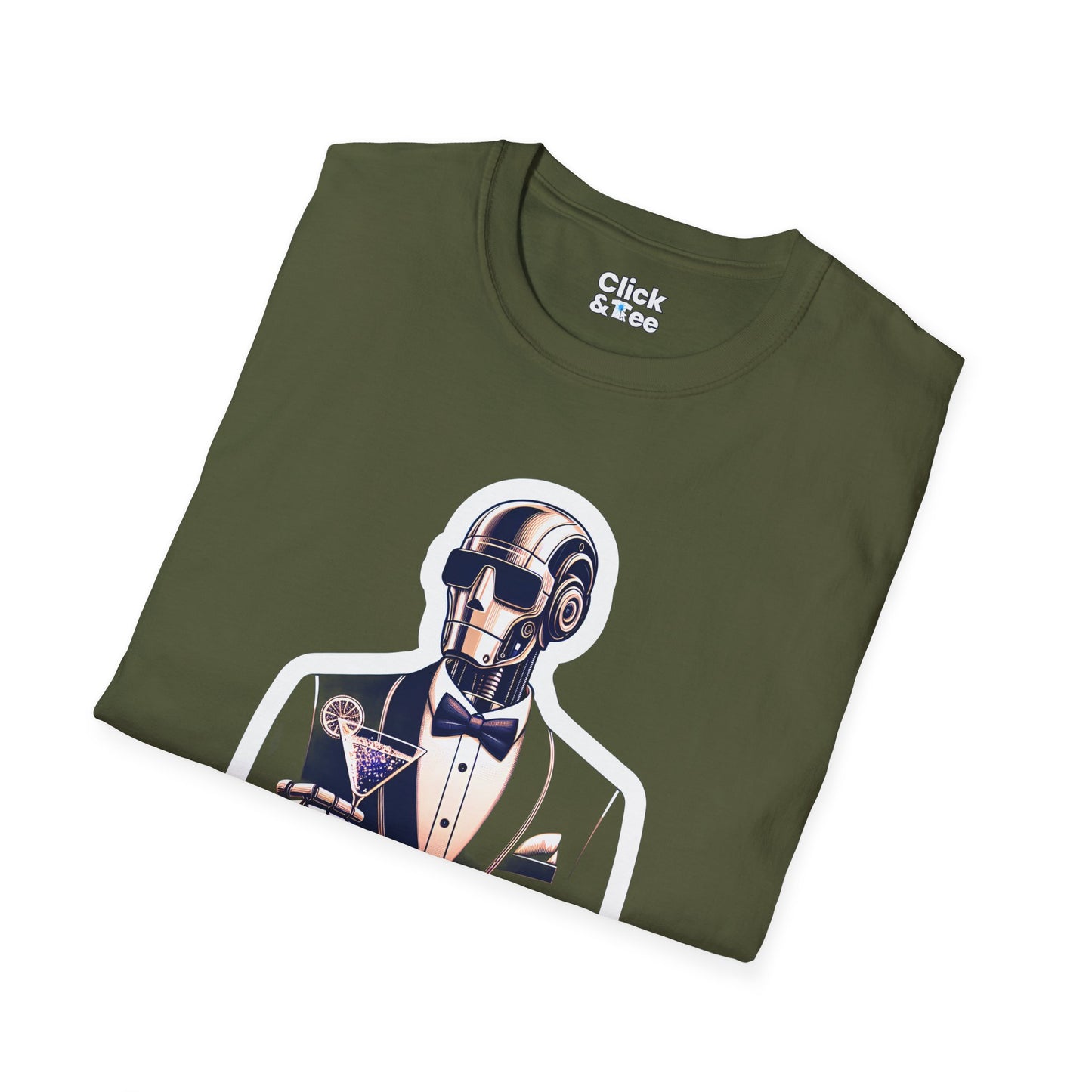 Retro T-Shirt - Classy Well Dressed Robot Bartender Serving a cocktail - Retro Style T-Shirt