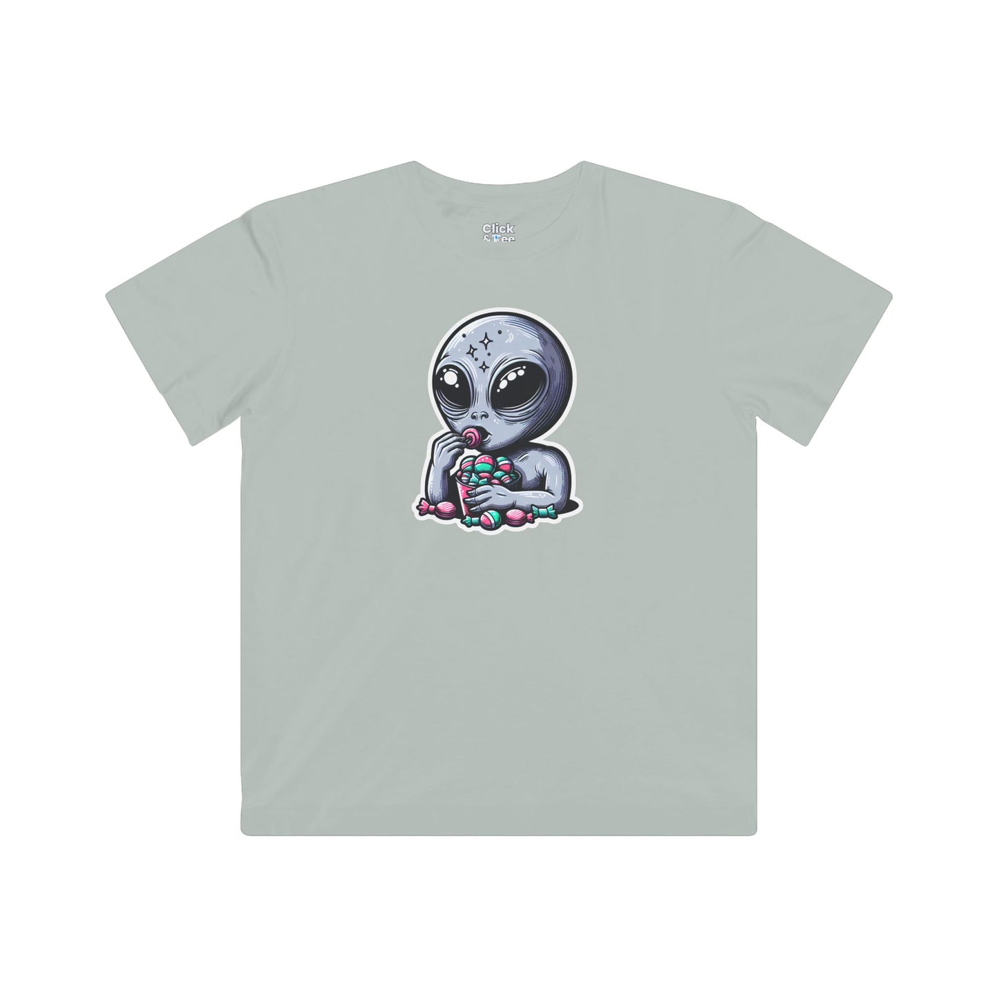 Kids Digital Art T-Shirt - Sleepy Alien Eating Candy - Digital Art Style T-Shirt