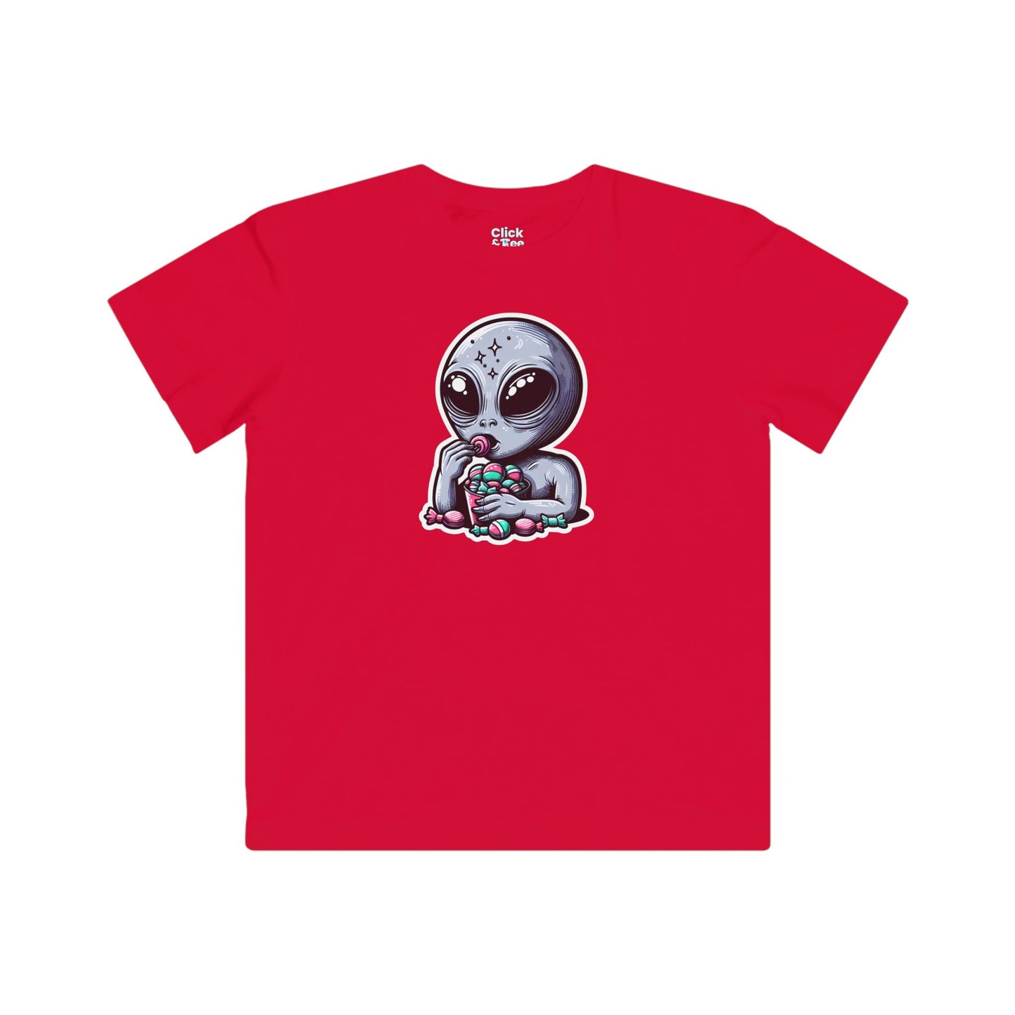 Kids Digital Art T-Shirt - Sleepy Alien Eating Candy - Digital Art Style T-Shirt