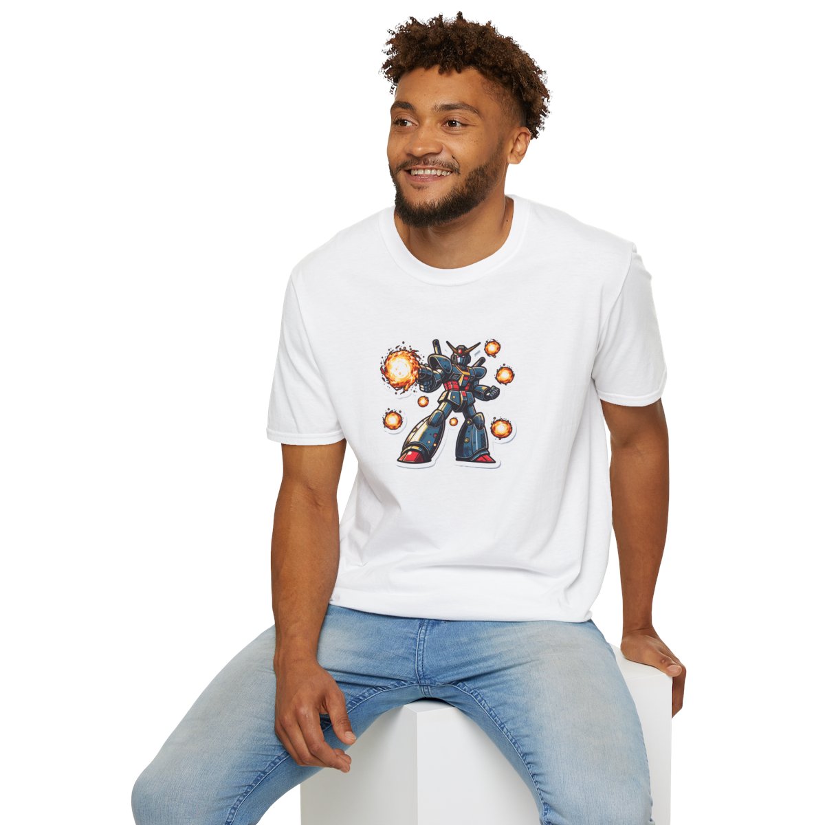 Shonen Anime T-Shirt - Magical Robot Shooting fireballs - Shonen Anime Style T-Shirt