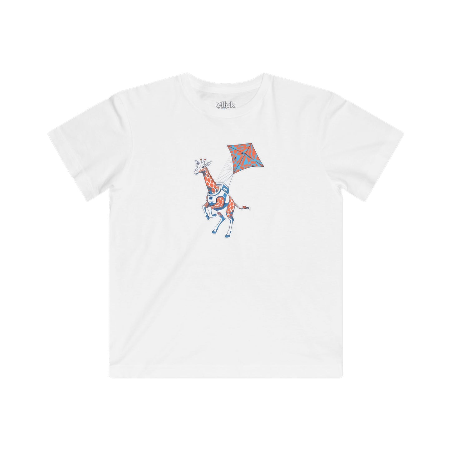 Kids Futuristic T-Shirt - Powerful Giraffe Flying a Kite - Futuristic Style T-Shirt