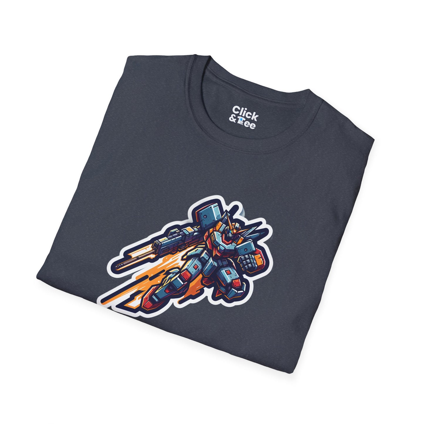 Retro T-Shirt - Battle-scarred Warrior mech rocketing through the air - Retro Style T-Shirt