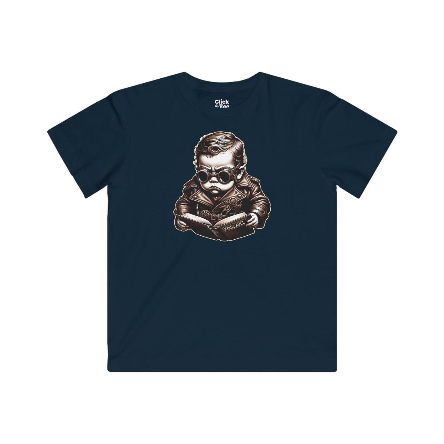 Kids Steampunk T-Shirt - Brooding Intense Toddler Reading Foucault - Steampunk Style T-Shirt