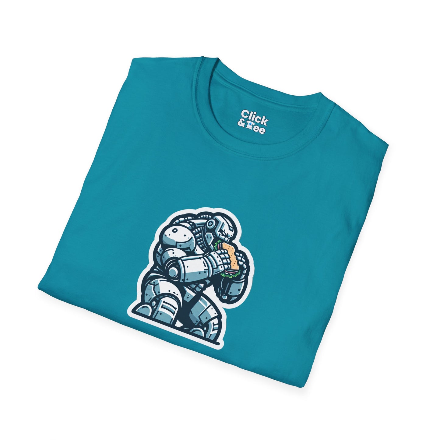 Digital Art T-Shirt - Hulking Robot Eating a sandwich - Digital Art Style T-Shirt