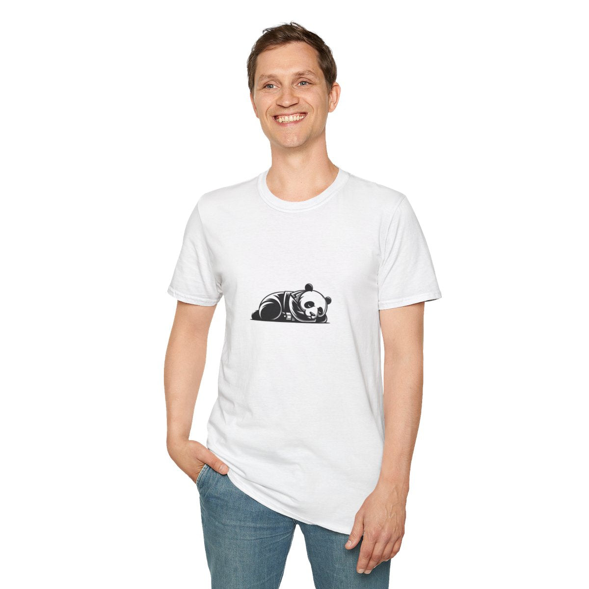 Unique T-Shirt - Sleepy Panda Eating rainbow ice cream - Vector Style T-Shirt