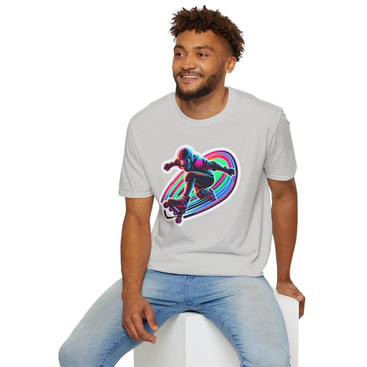 80s NeonRollerblader Unique T-Shirt Image 7