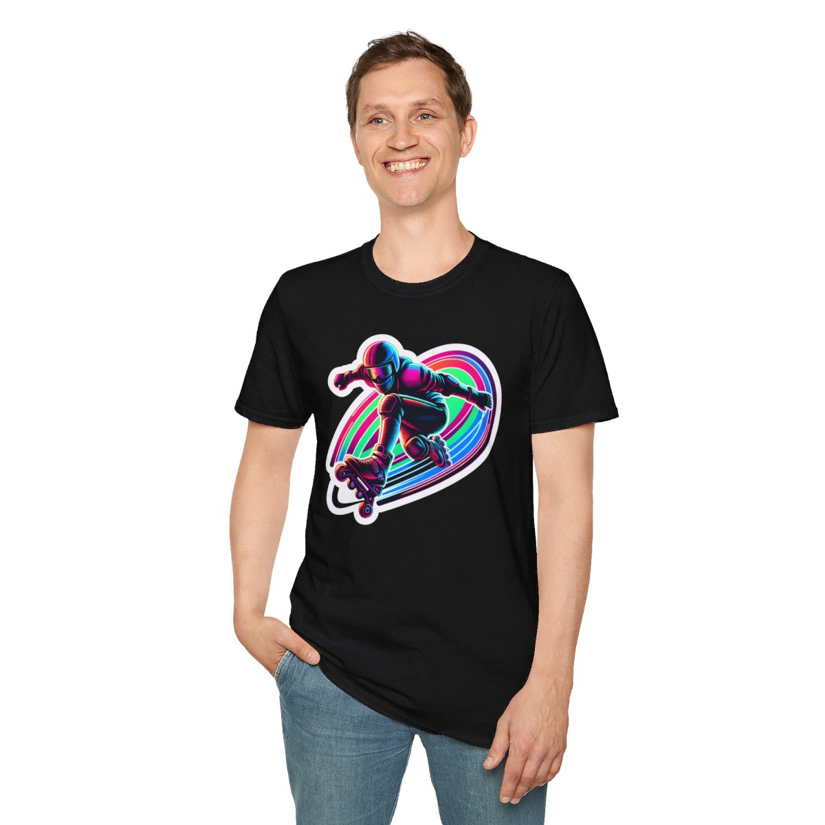 80s NeonRollerblader Unique T-Shirt Image 4