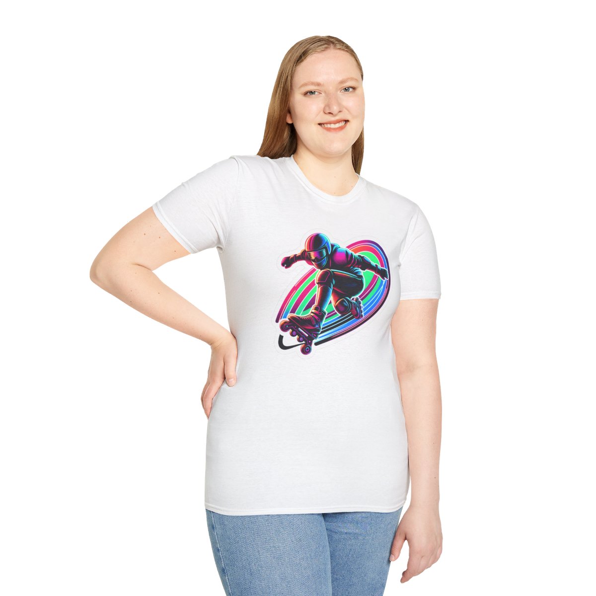 80s NeonRollerblader Unique T-Shirt Image 2