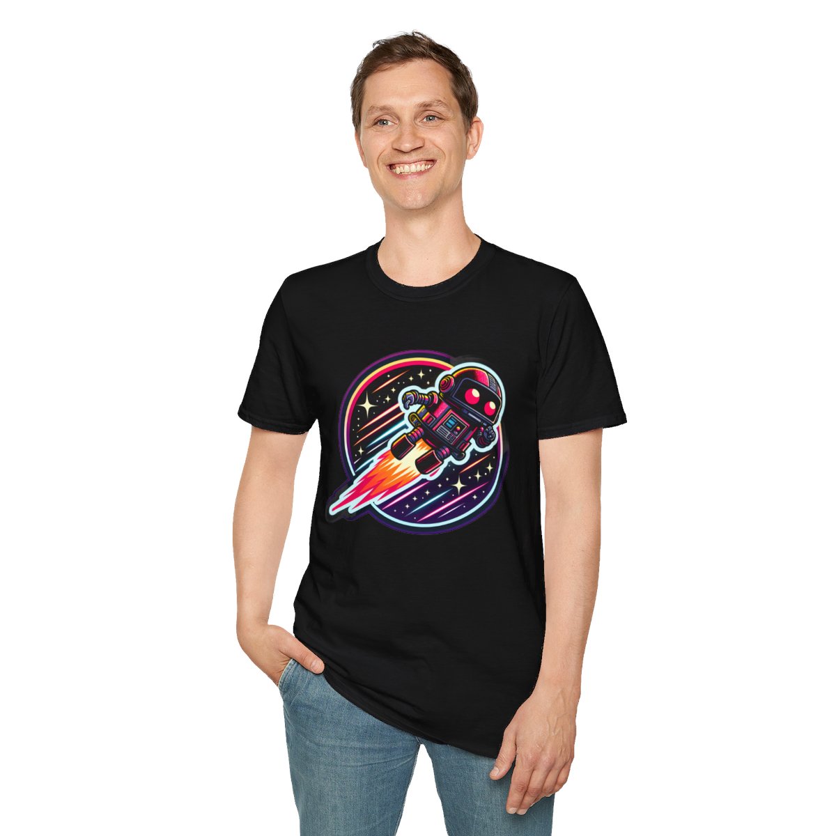 80s NeonRobot Rebel Unique T-Shirt Image 4