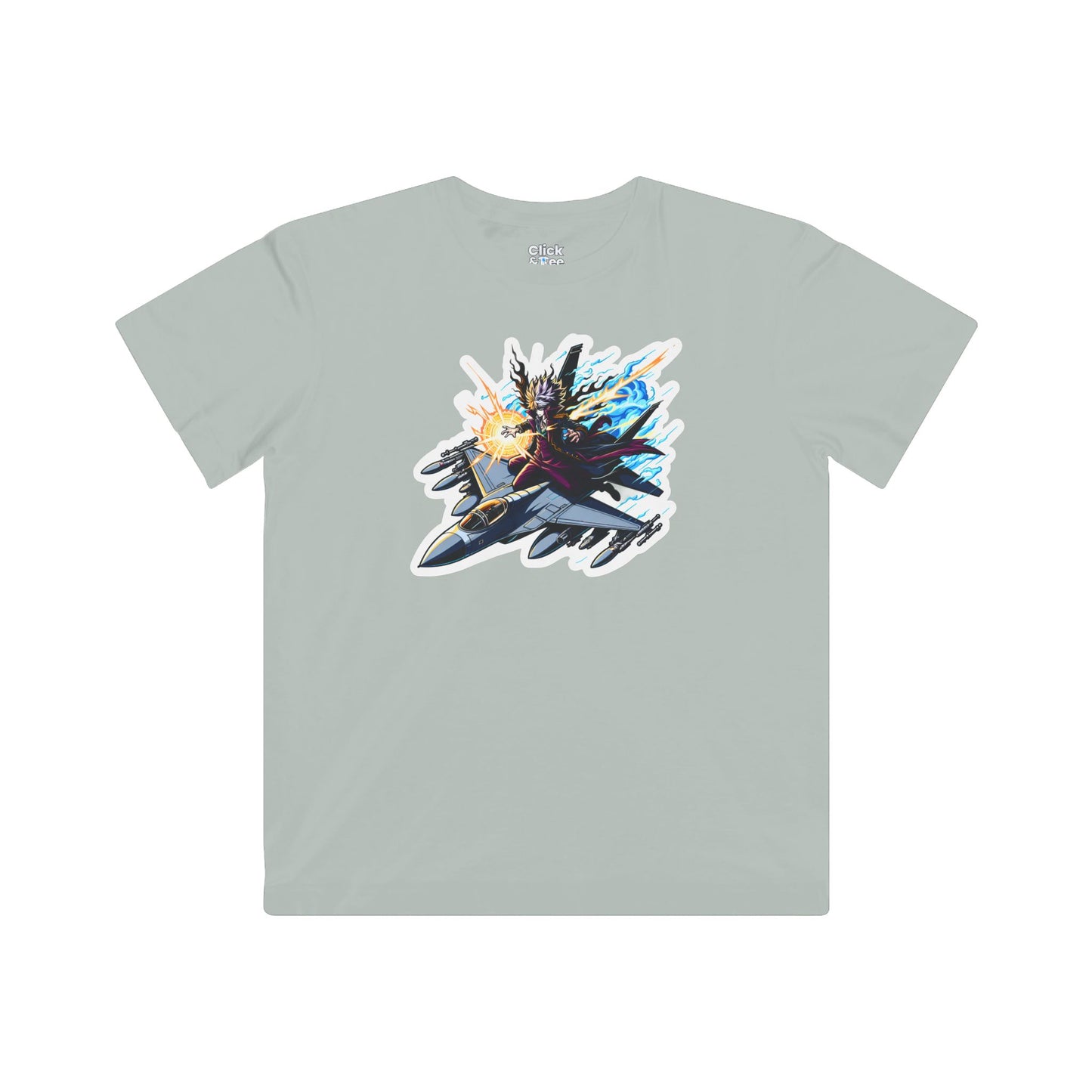 Kids Shonen Anime T-Shirt - Disheveled Warlock Flying a Fighter Jet - Shonen Anime Style T-Shirt