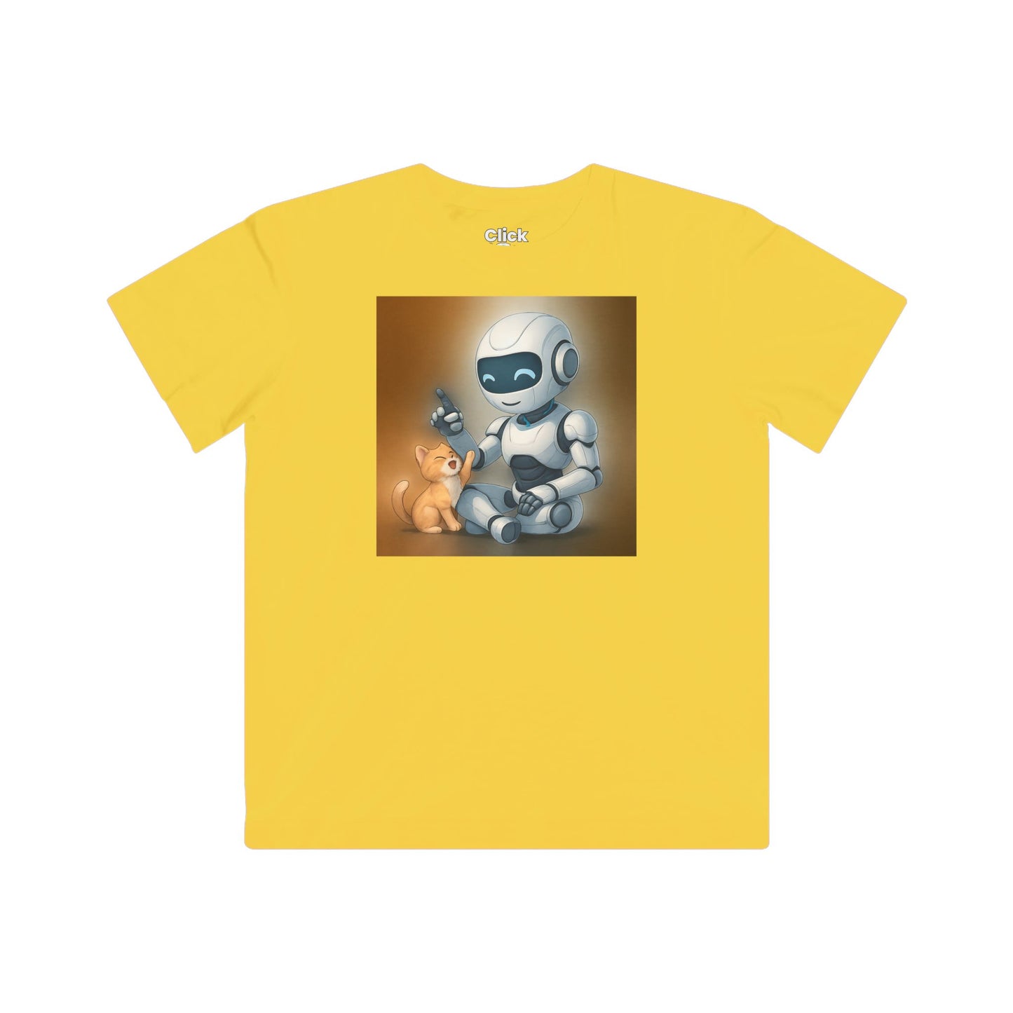 Kids Futuristic T-Shirt - Happy AI Humanoid Robot Playing with a kitten - Futuristic Style T-Shirt