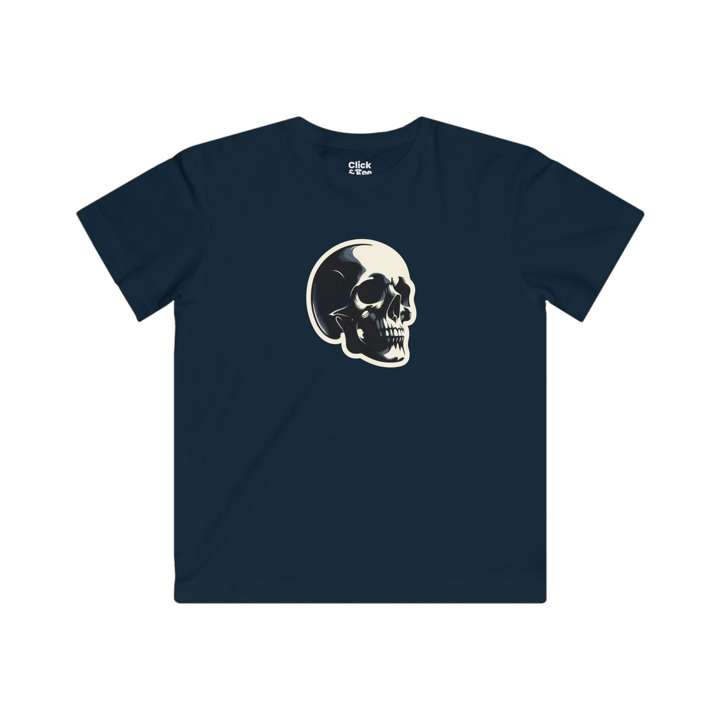 Kids Graphic Art T-Shirt - Mysterious Skull Skull with shadows, viewed from three quarters - Graphic Art Style T-Shirt
